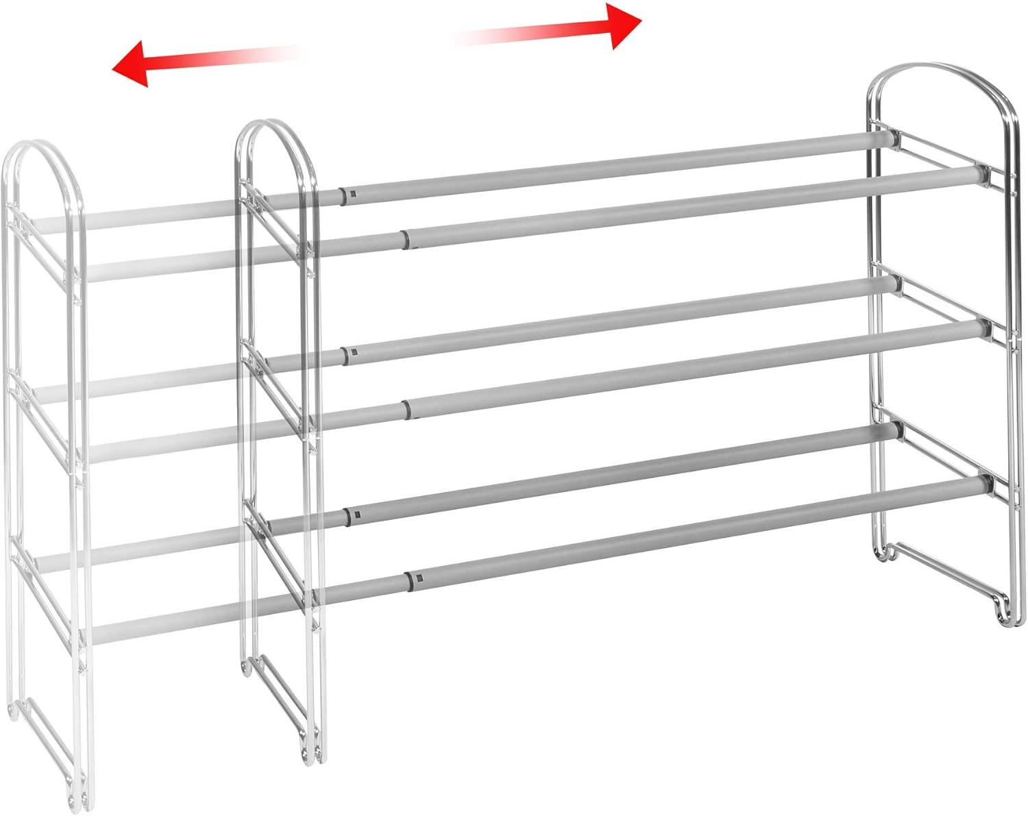 Seville Classics 3-Tier Expandable 24-Pair Shoe Rack Non-Slip Metal Freestanding Closet, Entryway, Bedroom Footwear Organizer, Chrome Poles: Home & Kitchen