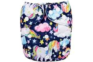 Sigzagor Baby Pocket Diaper Nappy Reusable Washable 8lbs to 36lbs (Star Horse)