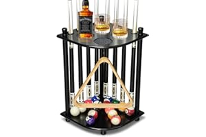 TORPSPORTS Solid wood Pool Cue Rack -Floor Stand Holds 8 Pool Billiard Stick Freestanding Billiard Cue Racks (Black)