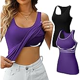V FOR CITY Womens Shelf Bra Tank Tops Racerback Workout Camis Yoga Shirt Cotton Undershirt 2 Pack