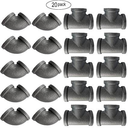 Ibeutes 20 Pack Black 1 2 Inch Malleable Iron Cast Pipe Fitting