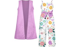 UNICOMIDEA 3-7T Girls Jumpsuits Kids Sleeveless Hawaiian Romper Loose Pants with Pockets Outfit Sets