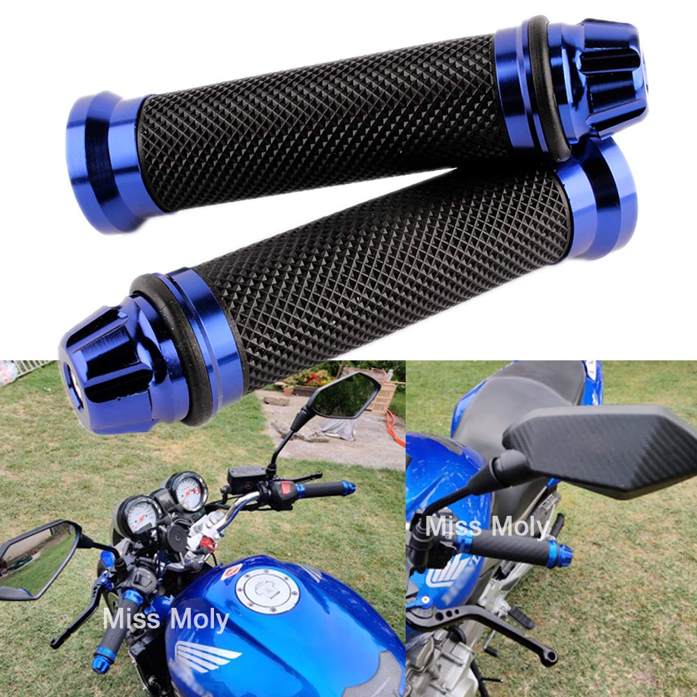 7/8" 22mm Motorcycle Grips Non-Slip Rubber Handlebar Hand Grips(Blue)