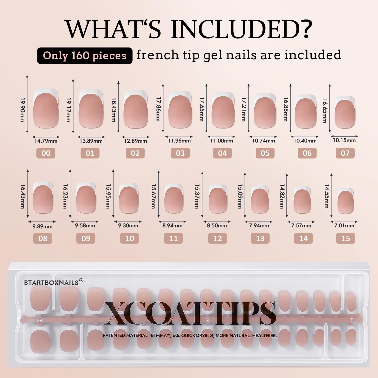 BTArtboxnails XCOATTIPS French Tip Nails, 160pcs Short Square Brown French Tip Press on Nails, French Tip Gel Nails for DIY Nail Art - Image 6