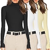 Ekouaer Women's 3 Pack Turtleneck Long Sleeve Shirts Slim Fit Thermal Underwear Tops Lightweight Pullover Tees