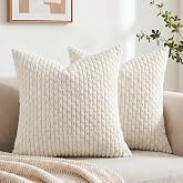 Fancy Homi 2 Packs Boho Cream Decorative Throw Pillow Covers 18x18 Inch for Couch Bed Sofa, Modern Farmhouse Home Decor, Soft