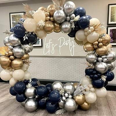 Netnology Navy Blue Gold Silver Balloon Arch Kit 151pcs Party Decor