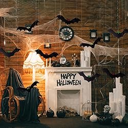 YUJUN Halloween Hanging Bats 12 Pieces 3D Realistic