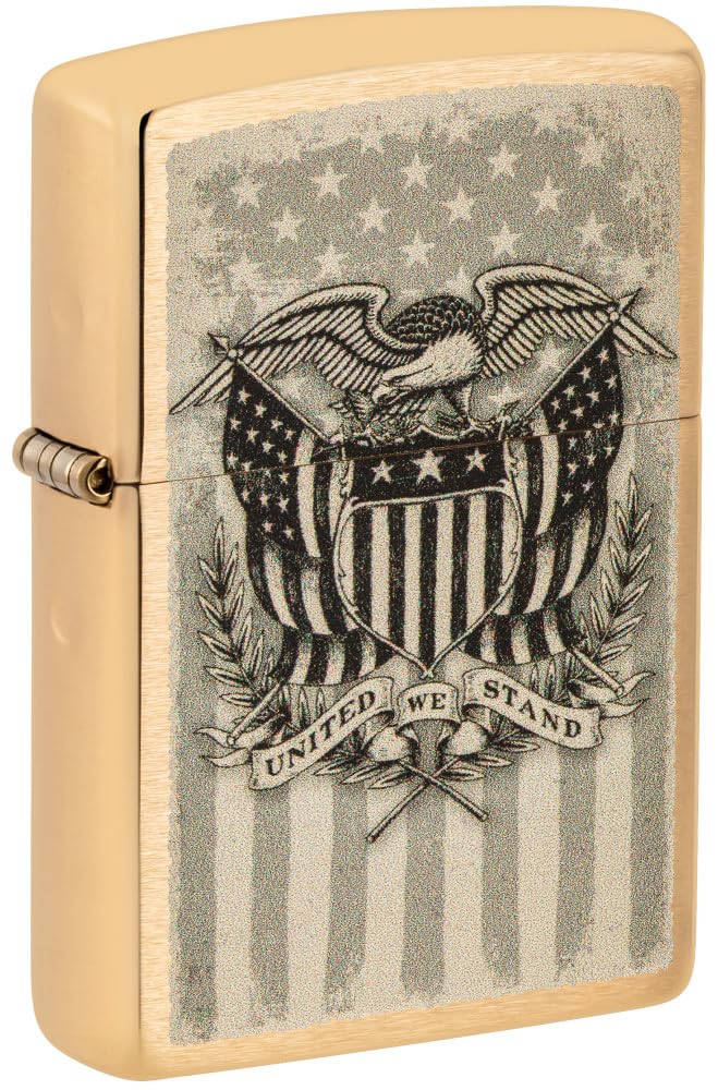 Zippo American Crest Design Brass Brushed Pocket Lighter Image