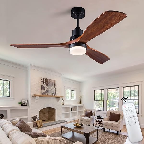 XBIBI 52 INCH CEILING FAN WITH LIGHTS REMOTE CONTROL, 3 BLADE WOOD CEILING FAN,QUIET DC MOTOR MORDERN CEILING FAN, INDOOR OUTDOOR CEILIANG FANS FOR PATIOS BEDROOM LIVING ROOM