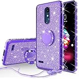 Galaxy Wireless Case Compatible for LG Stylo 5 / Stylo 5 Plus Case Bling Diamond Bumper Ring Stand Cute Kickstand Sparkly Clear Soft Phone Case Girls Women - Purple