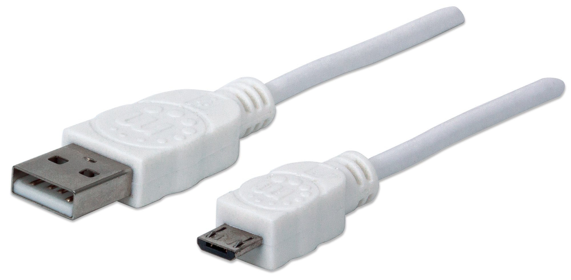 Manhattan USB-A to Micro-USB Cable, 1.8m, Male to Male, 480 Mbps (USB 2.0), Hi-Speed USB, White, Lifetime Warranty, Polybag