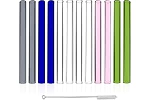 12 Pcs Gtysmox 5 Colors Borosilicate Glass Tubes, 6 Inches 12mm Diameter 2mm Thickness Glass Tubing with 1 Cleaning Brush (Transparent Pink Green Blue Gray)