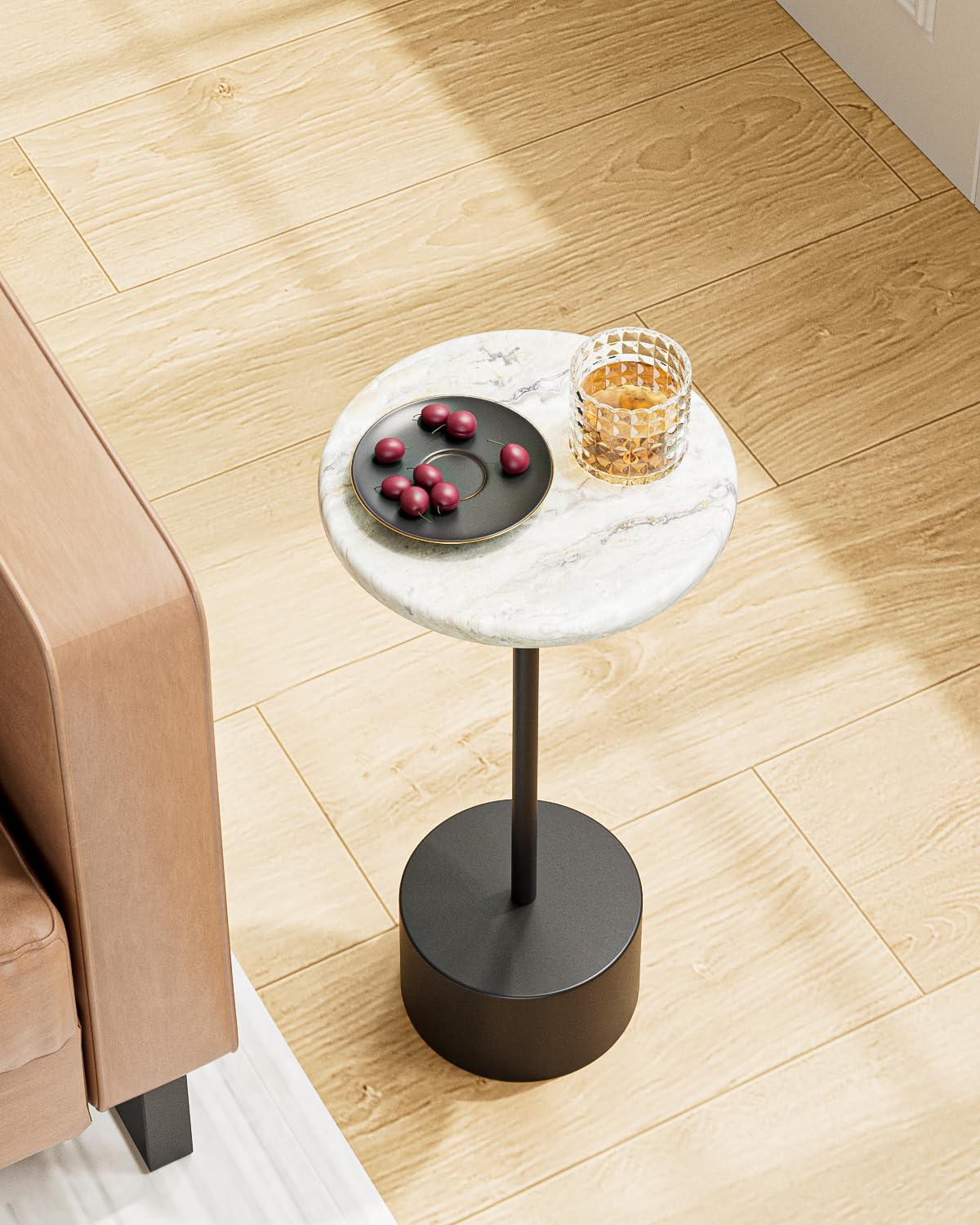 Photo 1 of AEPOALUA Drink Table Pedestal, Round Side Table, Drink Tables for Small Spaces, Pedestal End Table, Small Pedestal Table (Black)