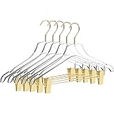 Quality Lucite Acrylic Clear Skirt Pants Trousers Bottom Hangers 5-Pack, with Adjustable Metal Clips, Made of Clear Acrylic for a Luxurious Look and Feel with Swivel Hook (Matte Gold, 5)