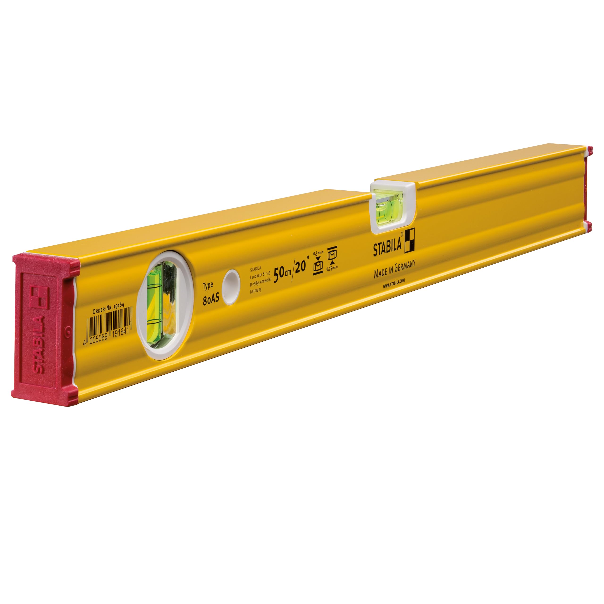 Stabila 80 AS Spirit Level 2 Vial 19164 50cm,Yellow