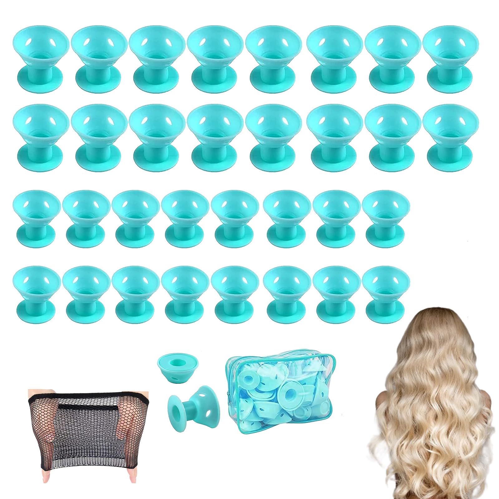 40Pcs Silicone Hair Curler No Clip Soft Magic Silicone Hair Rollers Set No Heat Hair Care Free DIY Styling Tools for Women Girls