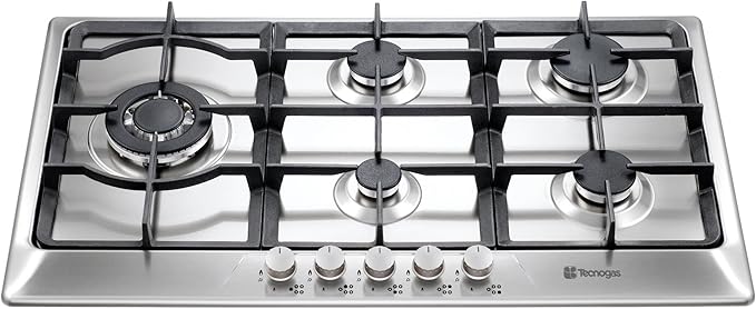 Placa gas integrable 90cm 5 quemadores rejillas hierro fundido Tecnogas