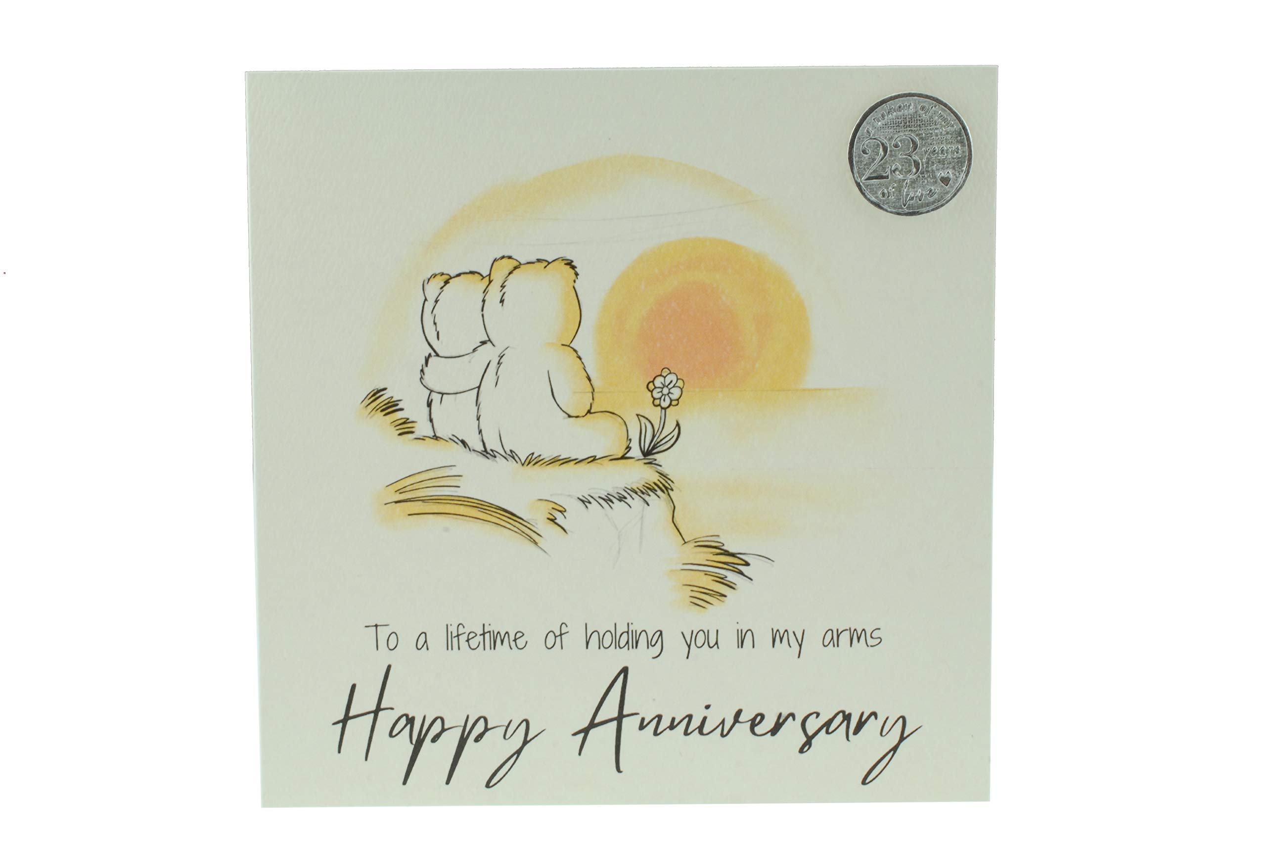 Cute 23 Year Anniversary Card, Sunset Bears – Free Metal 23rd Anniversary Love Token Gift (gc-annisunset23)
