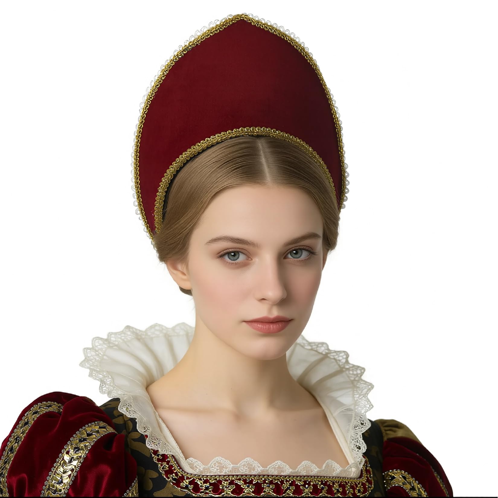 BPURB Women's Tudor Headband Renaissance Anne Boleyn Hat Elizabethan Headwear Halloween Costumes (Height：11.5cm/4.53 inch)