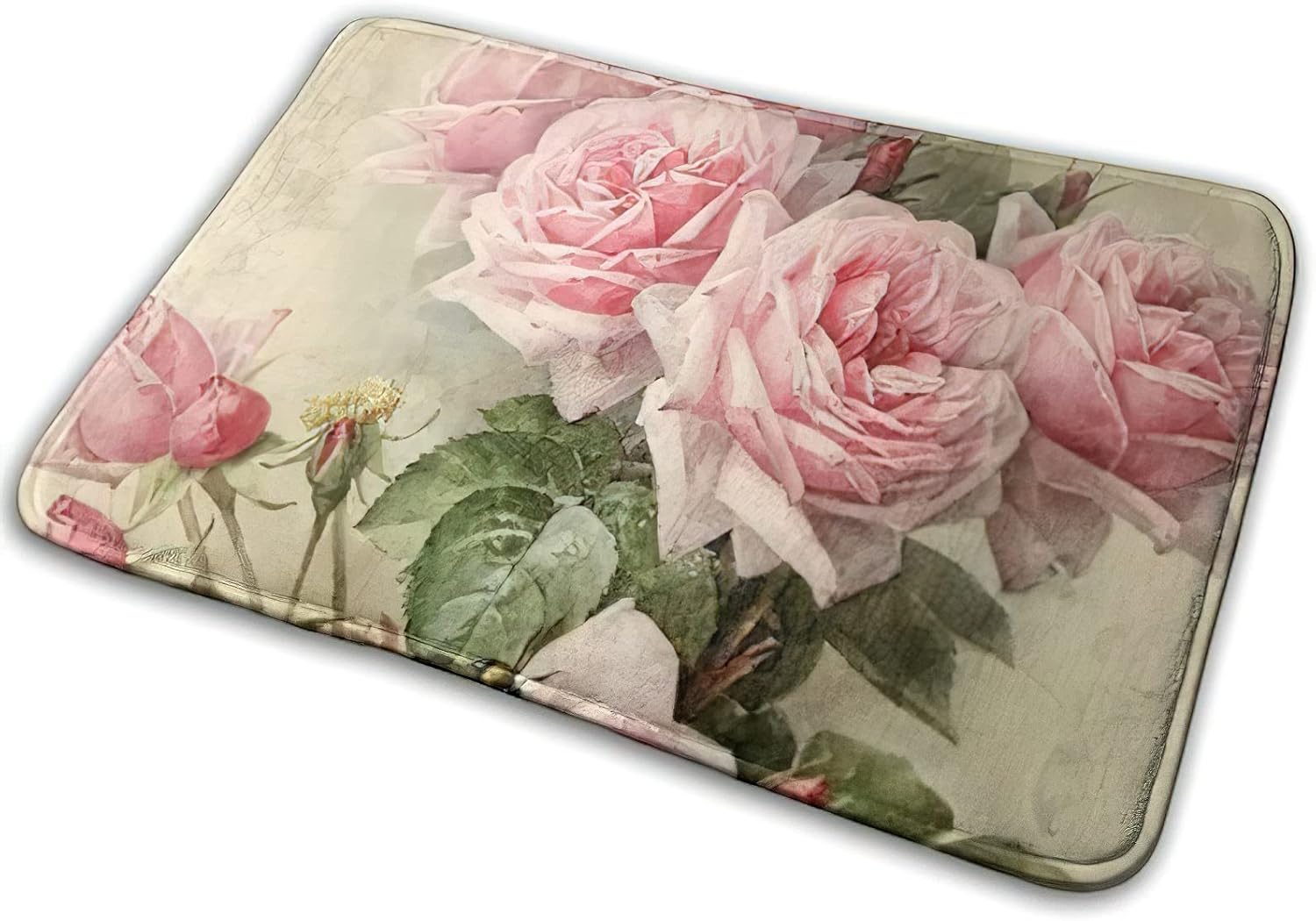 Icemaris Vintage Shabby Chic Pink Rose Floral Bathroom Rug Bath Mat