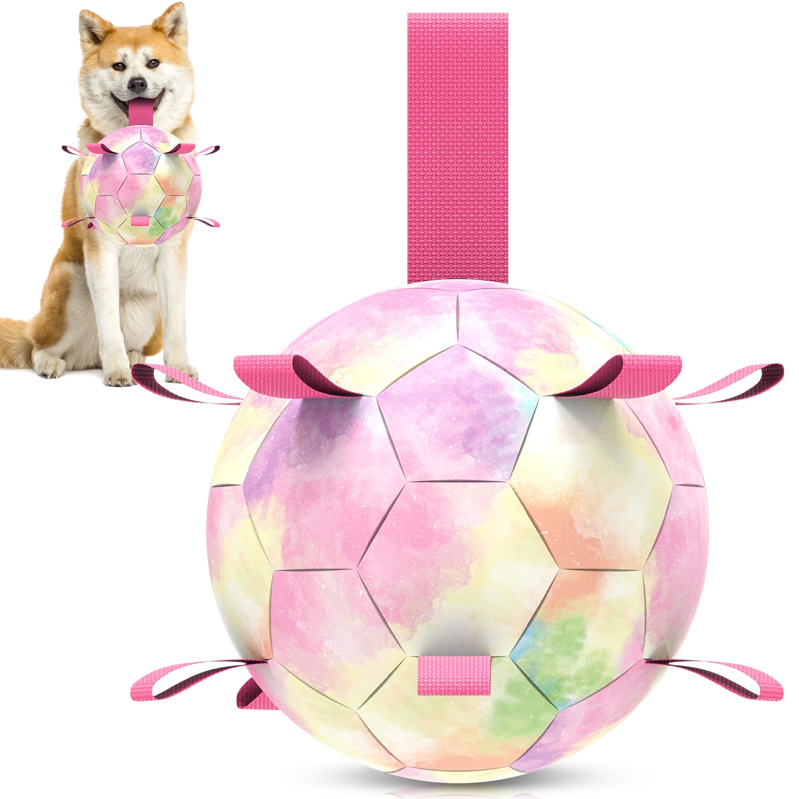 HETOO Dog Toys Soccer Ball, Interactive Toys for Tug of War, Dog Water Toy, Durable Dog Balls for Large Breed Rainbow (8 Inch) — image 1