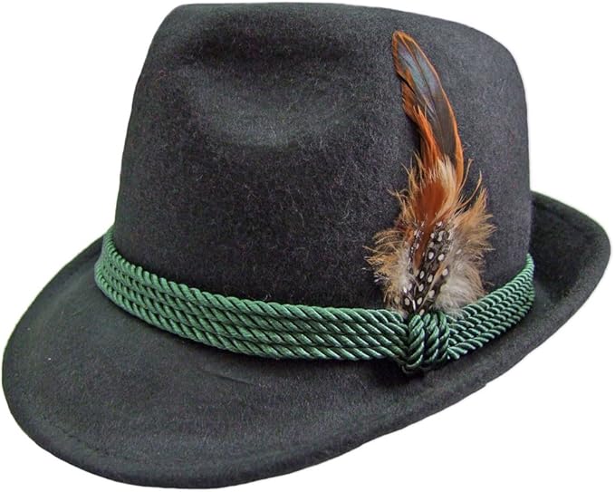 Trachtenhut Mit Feder & Deutschland-Kordel - Bayerischer Filzhut Für Oktoberfest & Volksfeste