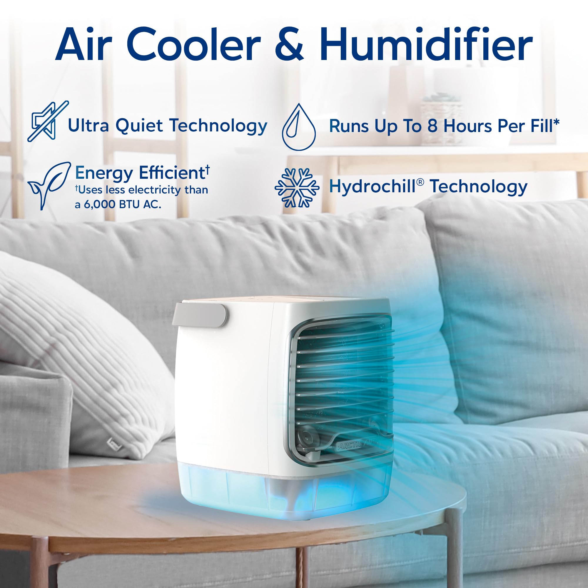 Ontel Arctic Air Turbo Chill Evaporative Cooler with HydroChill Technology, 4-Speed Portable Air Cooler Fan, Up To 8 Hr Per Fill, 7-Color LED, Simple & Whisper Quiet Operation, for Home or Office Use