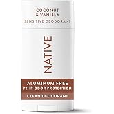 Native Sensitive Deodorant Contains Naturally Derived Ingredients, 72 Hour Odor Control | Deodorant for Women &amp; Men, Aluminum Free with Baking Soda, Coconut Oil and Shea Butter, Coconut &amp; Vanilla
