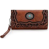 Trinity Ranch Wristlet Wallets for Women Western Wristlet Purse with Detachable Floral Tooled Concho Collection