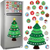 Copkim Christmas Magnetic Advent Calendar, Christian Countdown for Fridge | Felt Tree with 24 Pockets, Holiday Magnets with Santa Snowman, Fridge Door Decor, Traditional Religious Countdown Theme