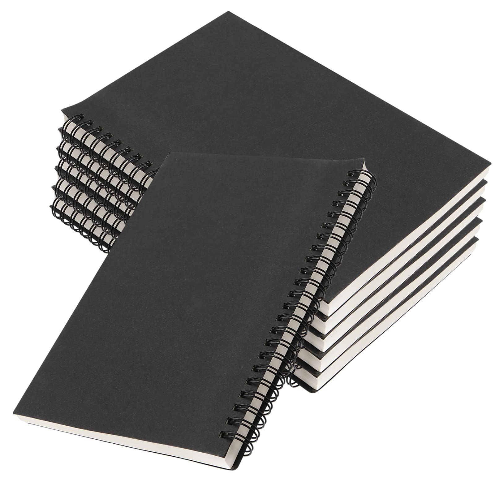 HEIHAK 6 Pack A5 Sketchbooks, Black Spiral Bound Kraft Cover Sketchbooks, Sketch Pad for Travel, Drawing Landscape, Sketching and Memos(120 Pages/ 60 Sheets)
