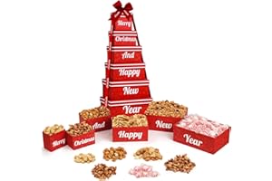 SIMPLE ORCHARDS Christmas Gift Baskets - 6 Tier Indulgence Nuts Gift Basket Tower with Filled With Snacks & Nuts - Gourmet Food christmas Gift for Men & Women.