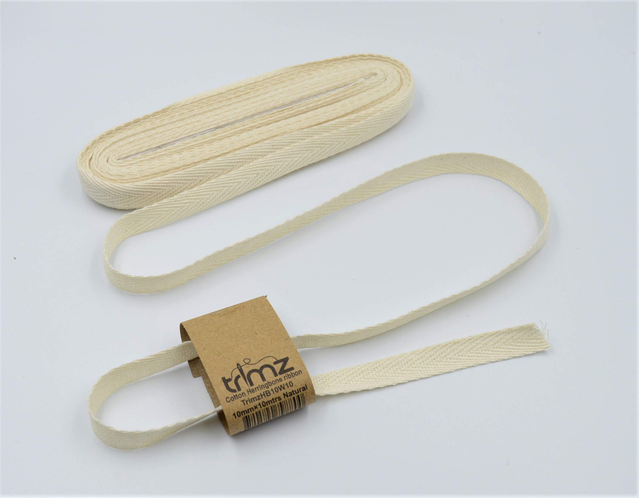 10mm x 10m: Trimz Natural Cotton Herringbone Tape 10mm x 10m | Slim Craft Tape | Quilting, Fine Detailing, Textile Crafts