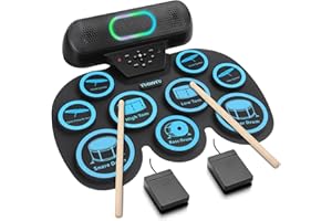 Electronic Drum Set - YUOIOYU Electric Drum Set Potable Drum Kit MIDI Practice Drum Pad with Dual Built-in Speaker, Drum Sticks and Pedals,Christmas Birthday Gift for Kids Adult
