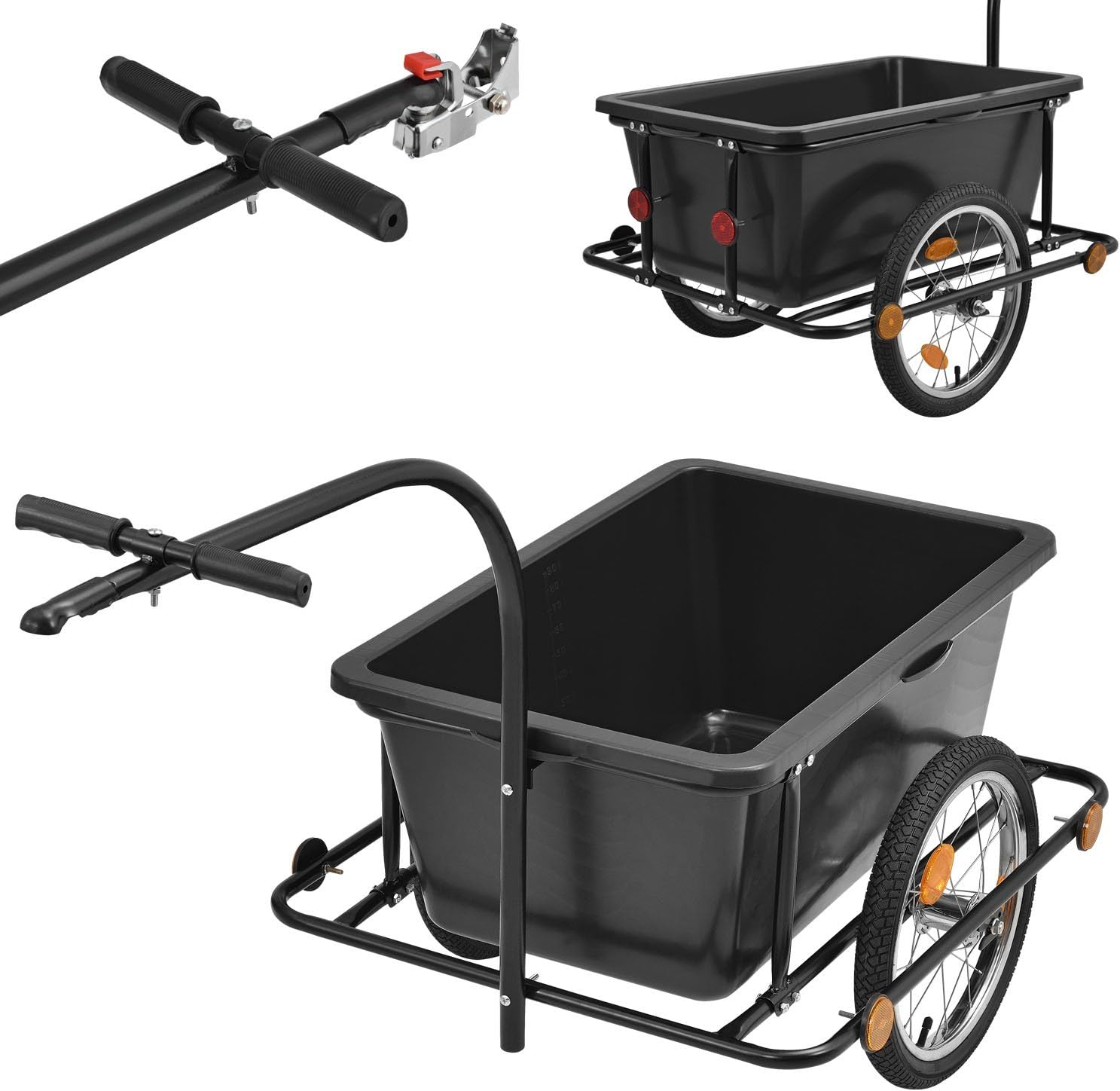 Juskys Fahrradanhänger 90 Liter - Lastenanhänger mit Kupplung &amp; Deichsel – Anhänger für Fahrrad 80 kg Zuladung – Transportanhänger mit Reflektoren