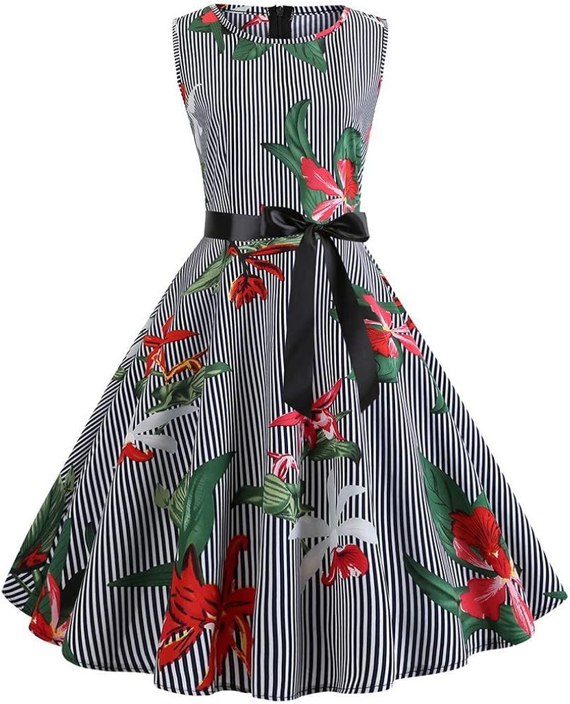 Women Striped Dress Party Dresses Women Vintage 1950s Retro