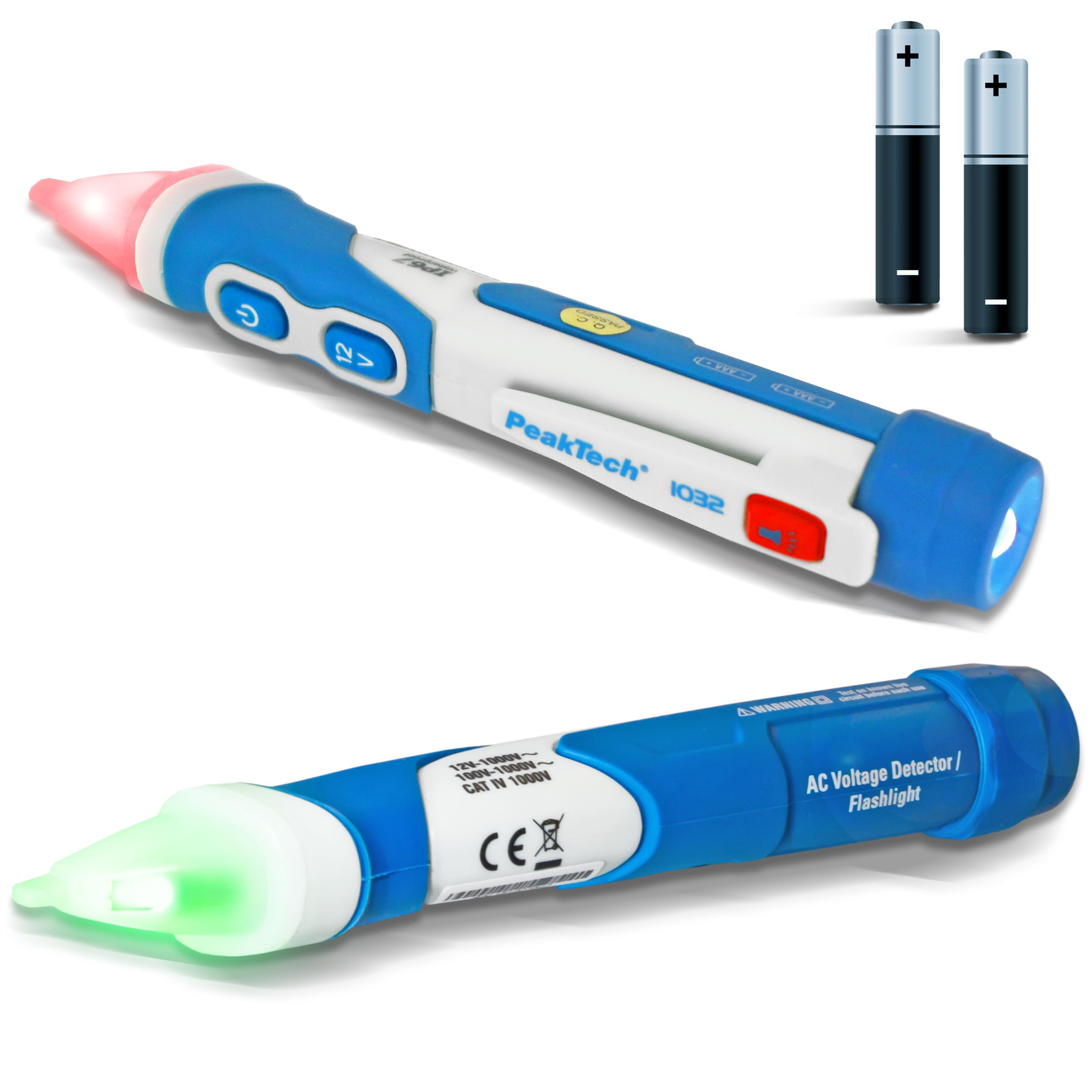 PeakTech P 1032 – AC voltage tester 12-1000 V AC with vibration, LED Signal Lamp & Vibration 12–1000V AC Operating Range, Non-Contact Voltage Tester, Current Tester, Multimeter Pen - 160 x 28 mm