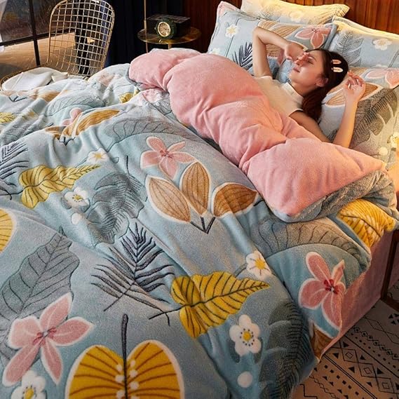 double teddy bear fleece bedding set,Thick coral fleece fourpiece