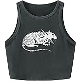 WDIRARA Women's Graphic Crop Tank Tops Scoop Neck Sleeveless Shirt Grunge Punk Gothic Streetwear