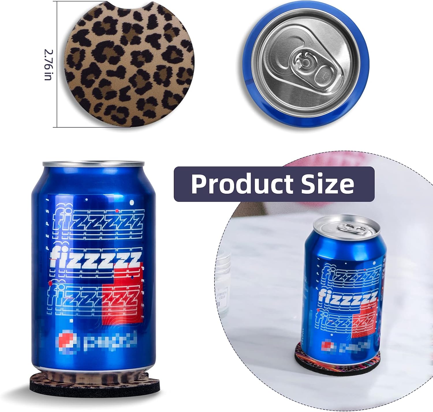 lifeegrn Car Coasters, Car Cup Holder Coasters, 2.76 Inches Car Coasters for Cup Holders, Anti Slip Removable Universal Neoprene Drinks Absorbent, Car Coasters for Women(Leopard 2 Packs): Automotive