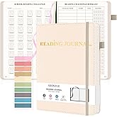 AKONEGE Reading Journal for Book Tracking - A5 PU Leather Book Journal Reading Log with 80 Reviews for Readers, Accessories with Sticky Tabs, Pen Holder, Ribbon Bookmarks, 5.6" x 8.3", White