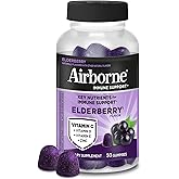 Airborne Elderberry + Zinc & Vitamin C Gummies For Adults, Immune Support Vitamin D & Zinc Gummies With Powerful Antioxidant Vitamins C D & E - 50 Gummies, Elderberry Flavor