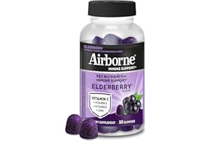 Airborne Elderberry + Zinc & Vitamin C Gummies For Adults, Immune Support Vitamin D & Zinc Gummies With Powerful Antioxidant Vitamins C D & E - 50 Gummies, Elderberry Flavor