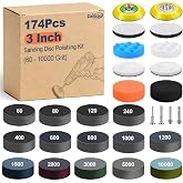 Zoatcba 174Pcs 3 Inch Sanding Discs Drill Polishing Kit, 60-10000 Grit Set | Wet Dry Hook and Loop Sandpaper with Wool Sponge Buffing Pads, Drill Attachment for Headlight Restoration, Car Metal Wood