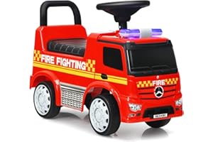Costzon Ride On Push Car for Toddlers, Licensed Mercedes Benz Sliding Car w/Steering Wheel, Horn, Headlights, Under Seat Storage, Foot-to-Floor Riding Toy for Boys Girls 18-36 Months (Fire Truck, Red)