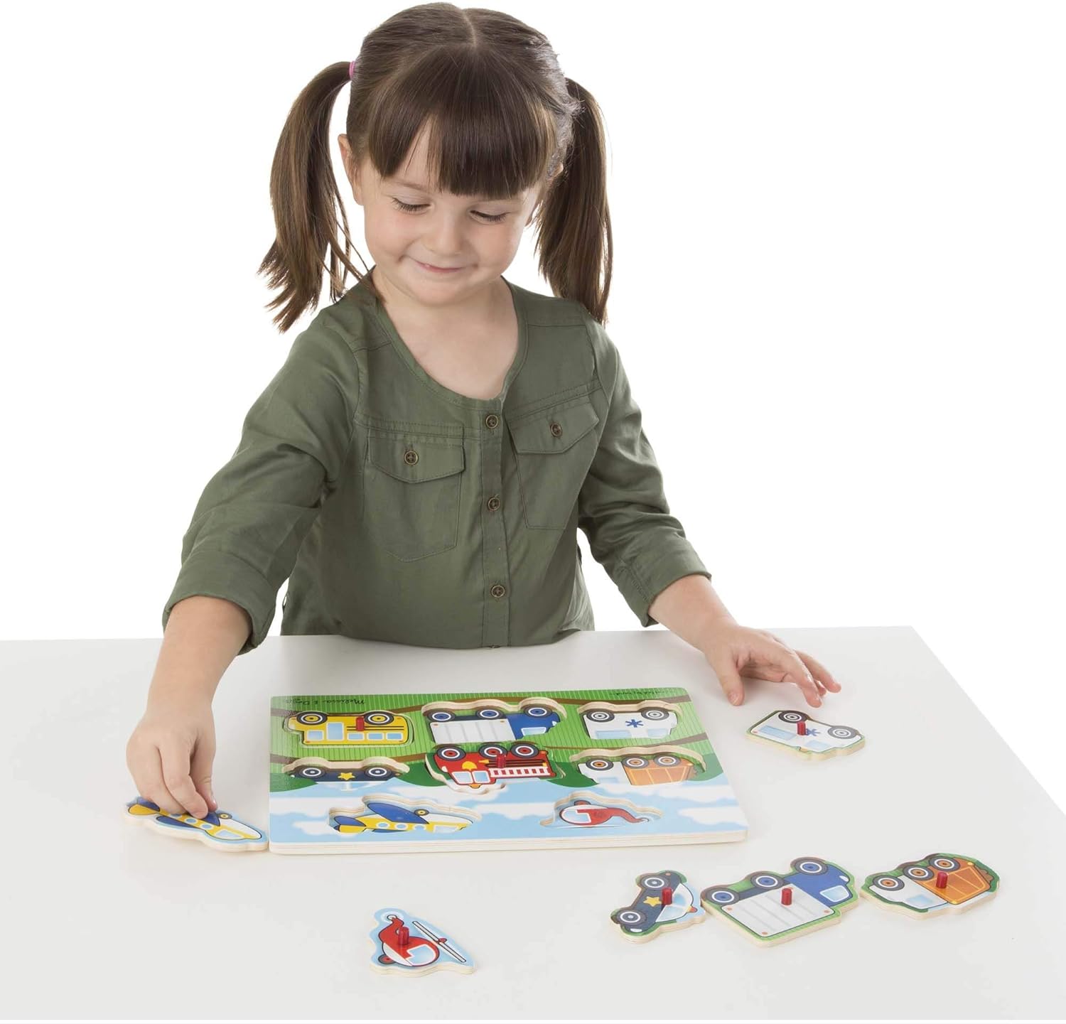 Melissa & Doug Wooden Peg Puzzles Set - Farm, Safari, and Vehicles: Toys & Games