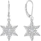 Aprila Snowflake Drop Dangle Earrings 925 Sterling Silver Winter Leverback Earrings 5A Cubic Zirconia Jewelry for Women