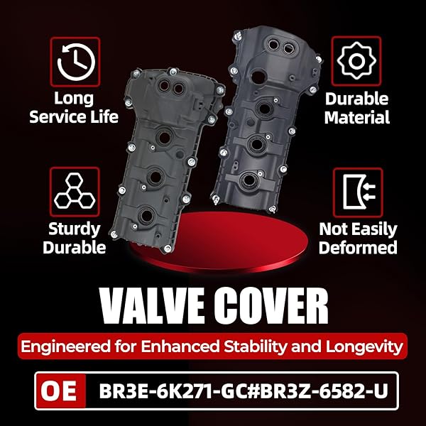 MITZONE VALVE COVER SET COMPATIBLE WITH FORD EDGE EXPLORER F-150 FLEX MUSTANG TAURUS TRANSIT 150 250 350 LINCOLN CONTINENTAL MKS MKT MKZ MKX 3.5L 3.7L 2011-2020 NON-TURBOCHARGED (RIGHT+LEFT)
