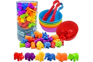 DFQiQiQinH Counting Animals Montessori Toys，Educational Sensory Bin Toys，Color Sorting Toys for Toddlers，Fine Motor Skill Toy